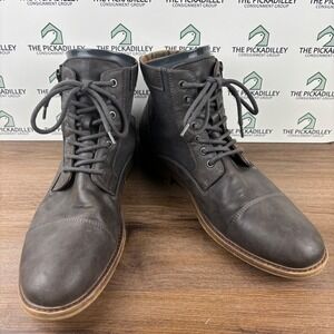Nunn Bush Mens Gray Leather Cap Toe Lace Up Side Zip Ankle Boots - Size 13